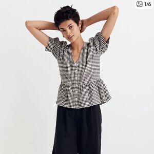 Madewell Black and White Checkered Blouse